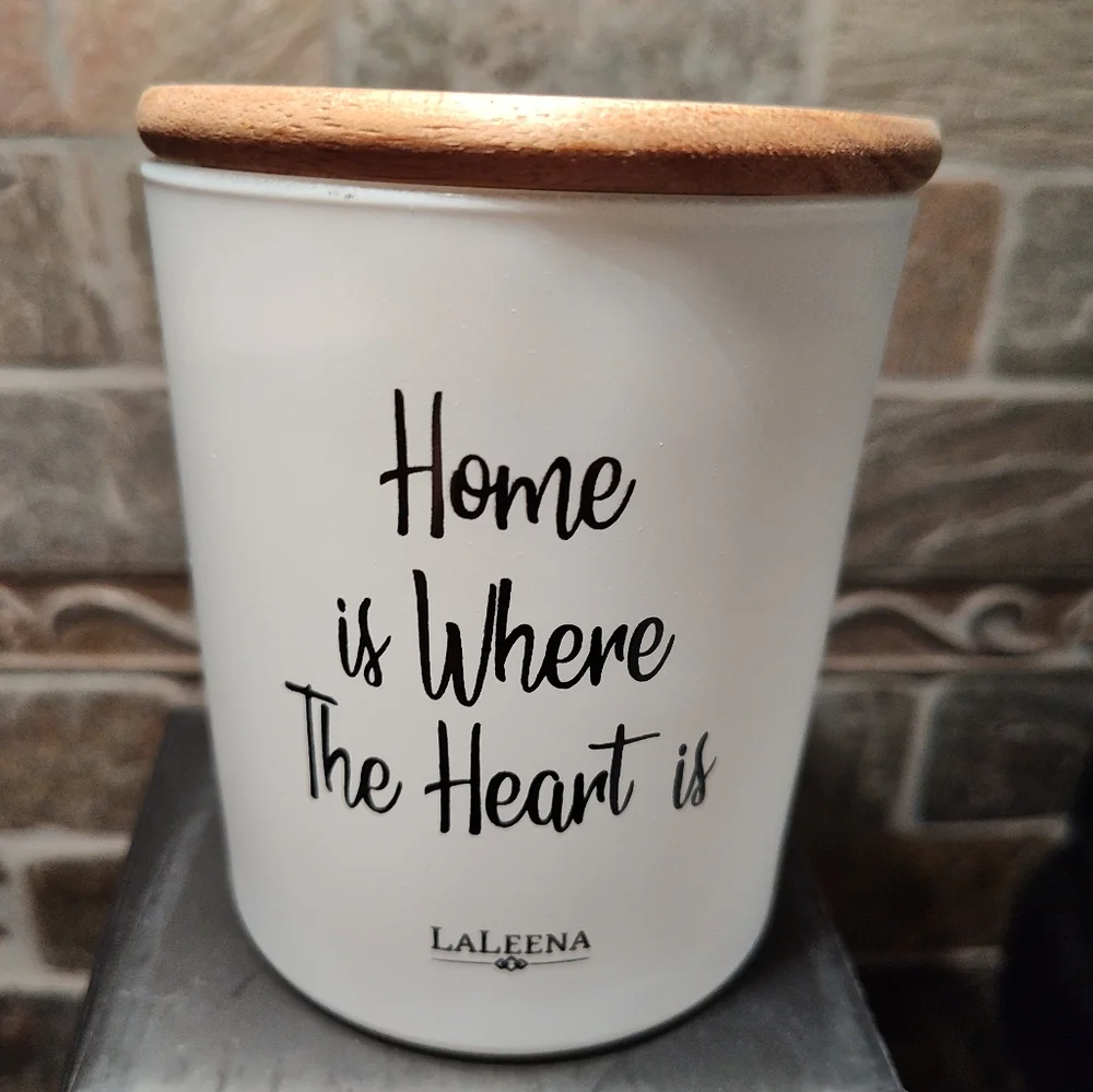 LaLeena 'Home is Where The Heart Is' White Decorative Candle, in Ocean Breeze